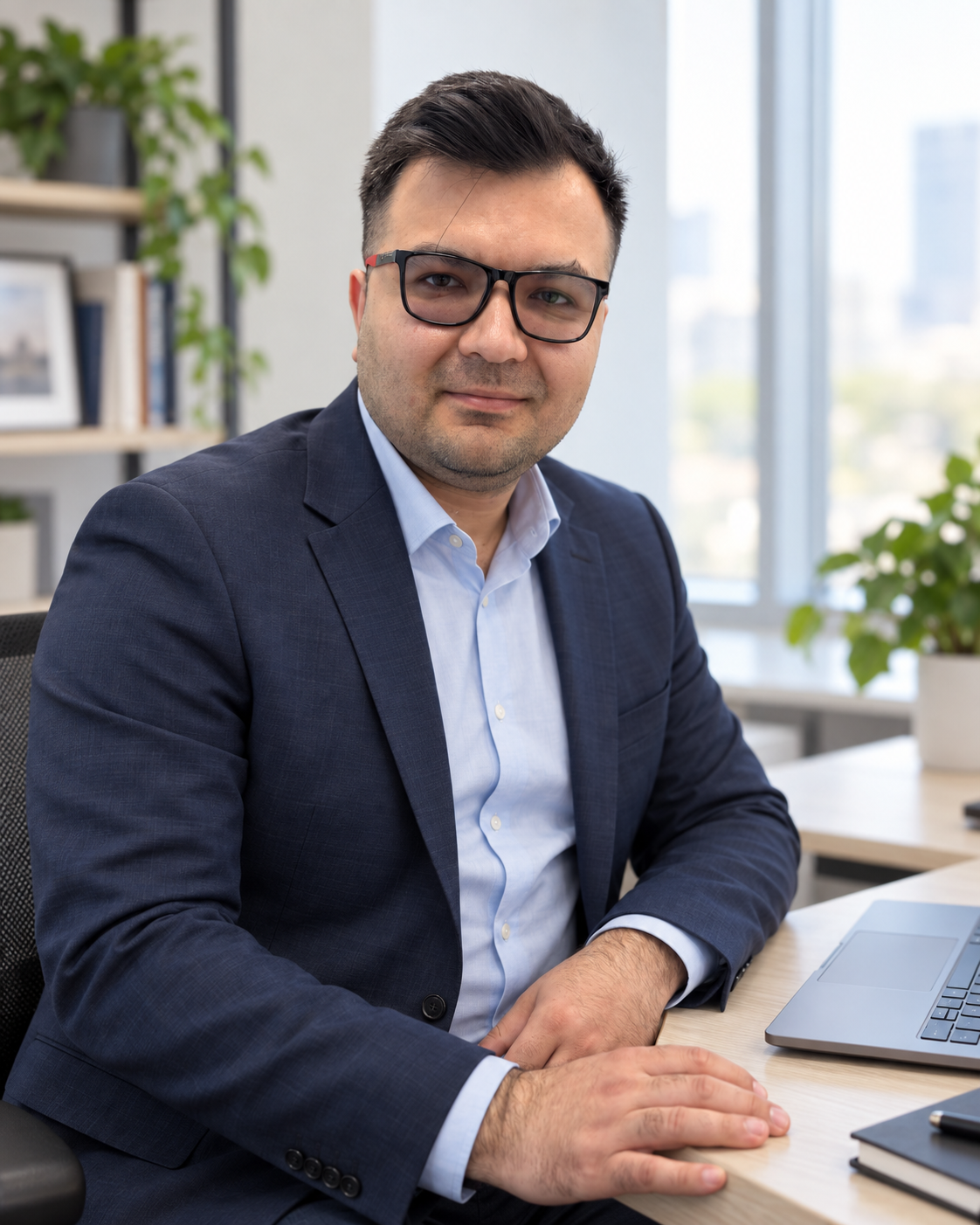Ganisher Sagdullaevning ofisdagi ishbilarmon portreti